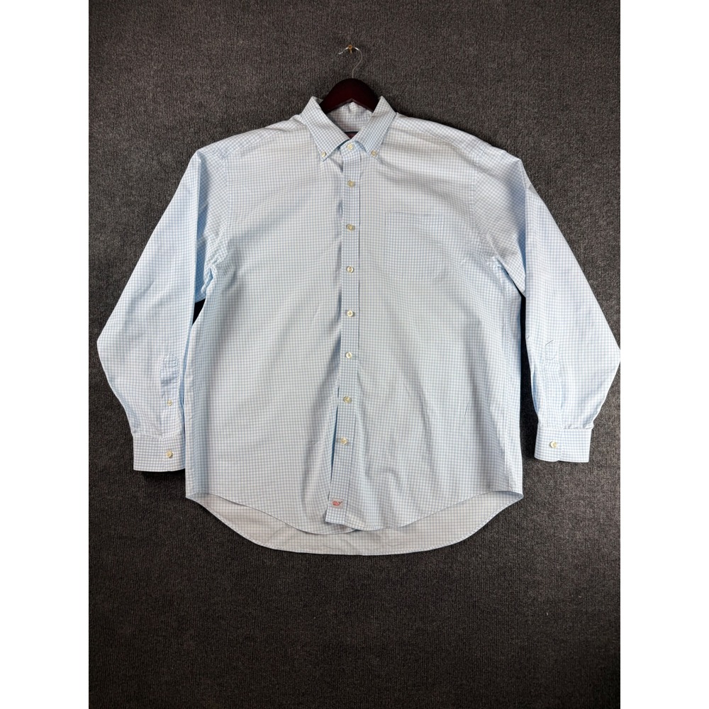 Vineyard Vines Murray Shirt Mens XL Blue Gingham Plaid Cotton Button Down